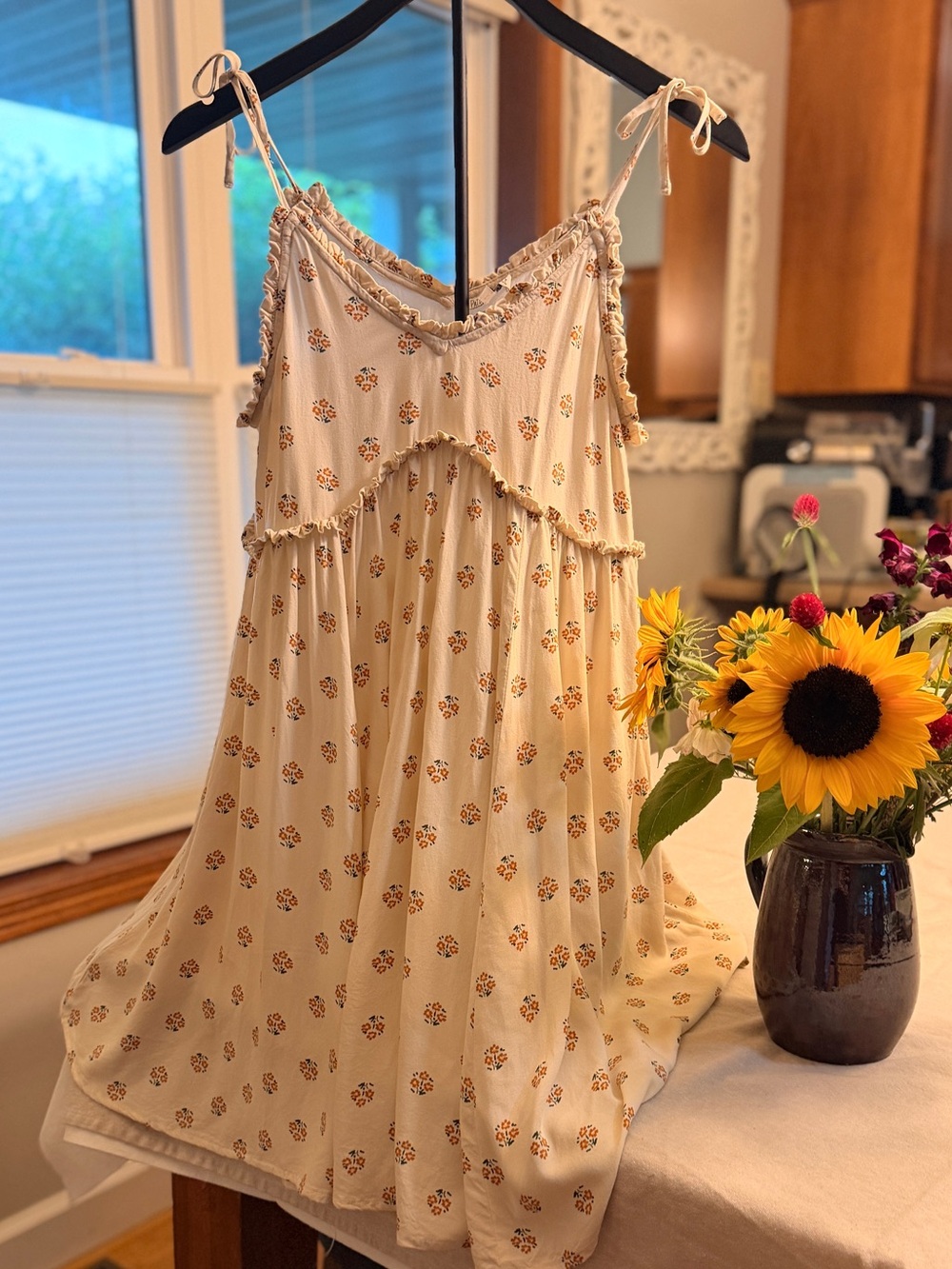 Patrons of Peace Cream Floral Tie-Shoulder Mini Dress
